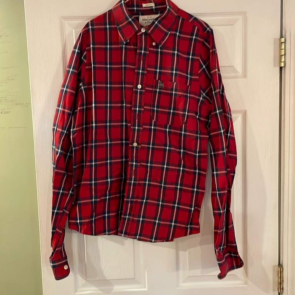 Men's Abercrombie and Fitch red plaid button down shirt, size xxl
